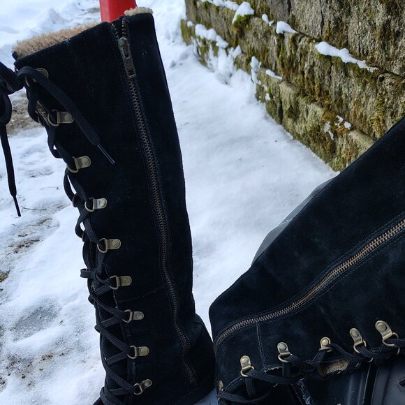 Black Suede Boots Timberland Lace-up Tall Boots size 7.5 - Picture 3 of 8